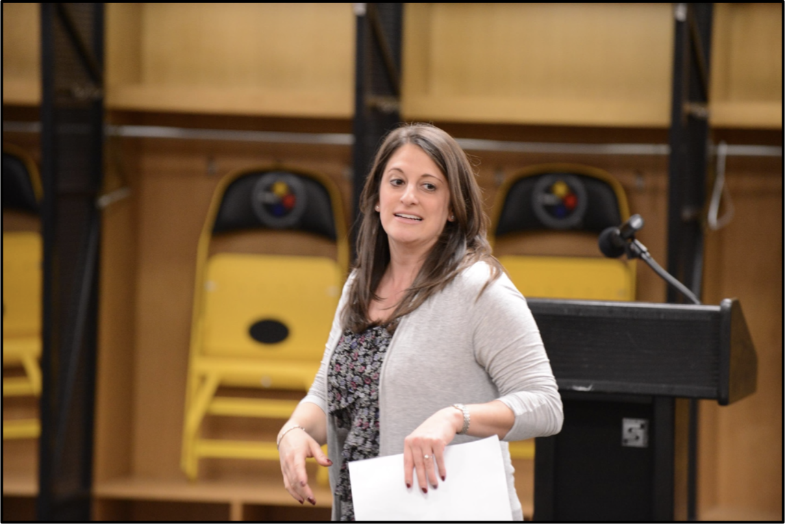 Maria DeNunzio-Kranske speaking at Heinz Field